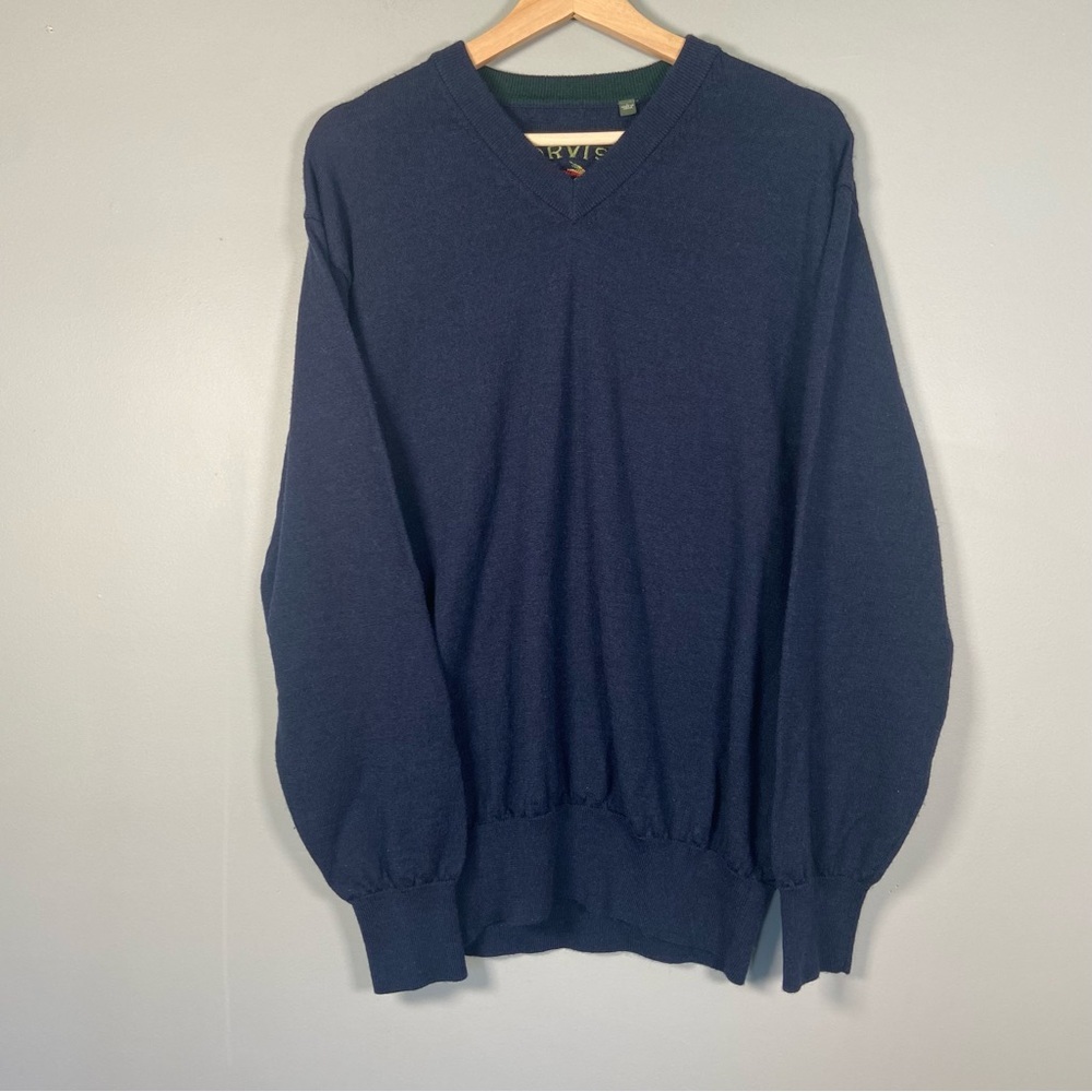 Orvis Merino Wool Blue V-Neck Sweater with Relaxed Fit size L